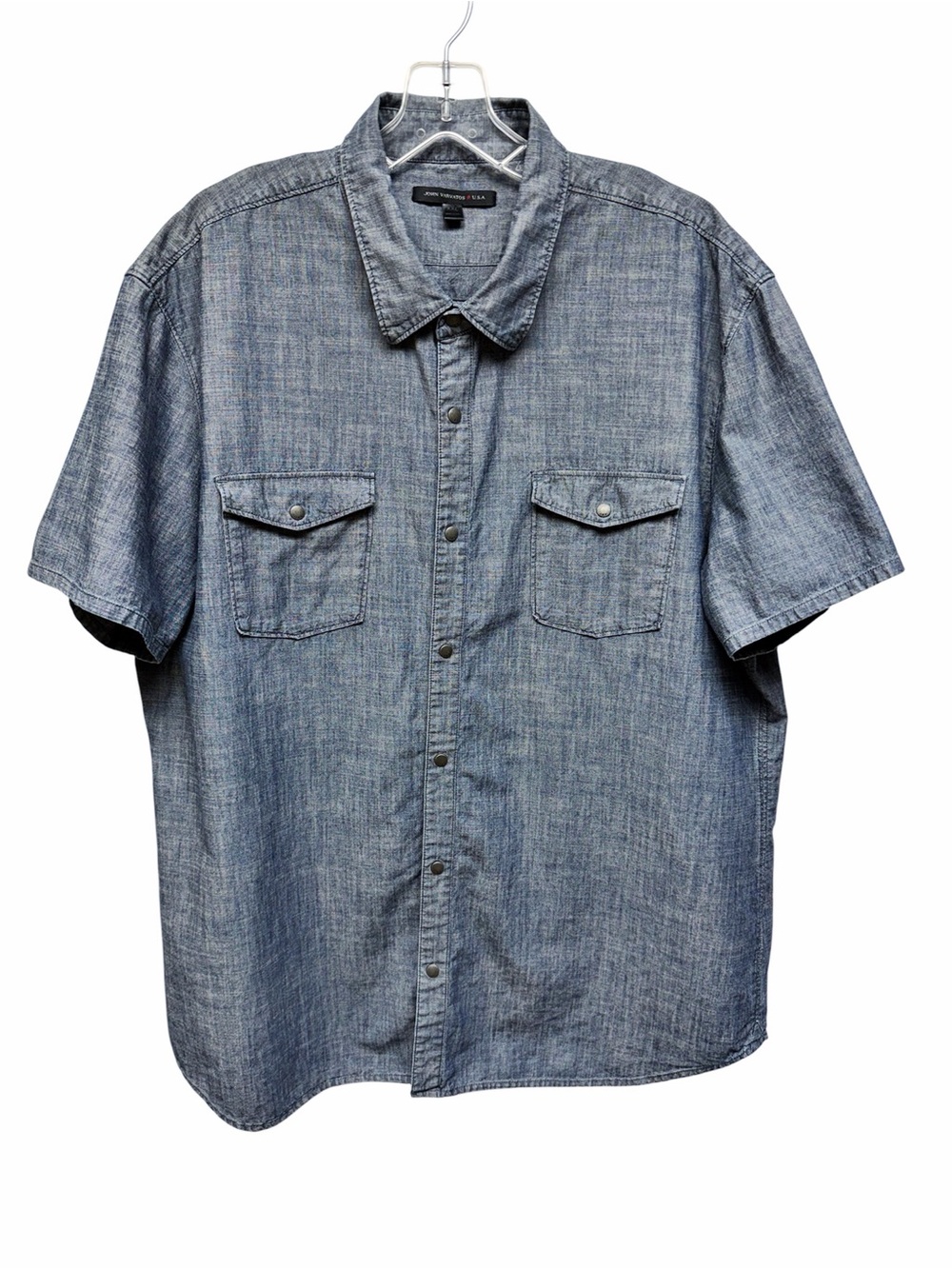 John Varvatos USA Blue Gray Chambray Short Sleeve Snap-Front Shirt Size XXL